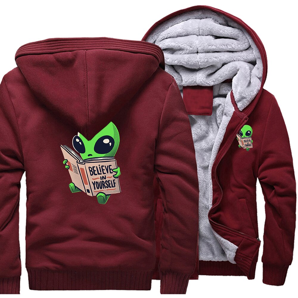 Alien reading a book Warm Two-tone Hoodies