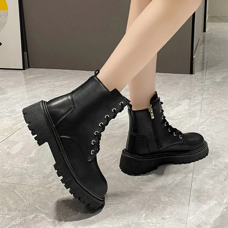 Thick Platform Ankle Non Slip Boots With Flur