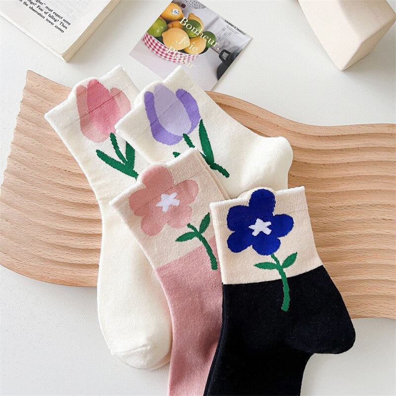 Lovely Tulips Three-Dimensional Flowers Socks