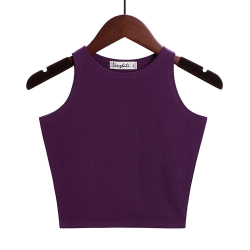 Solid Color Cotton Sleeveless Crop Top