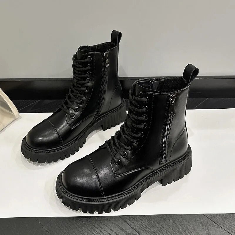 Combat Thin Sole Ankle Zipper Boots