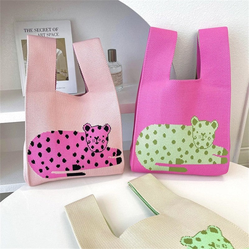 Mini Leopard Pattern Knot Wrist Bag Handbag