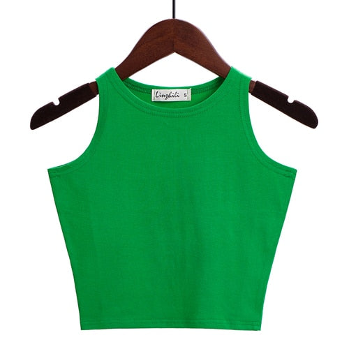 Solid Color Cotton Sleeveless Crop Top