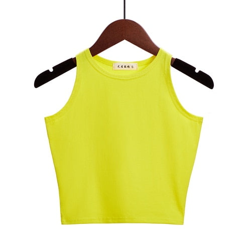 Solid Color Cotton Sleeveless Crop Top