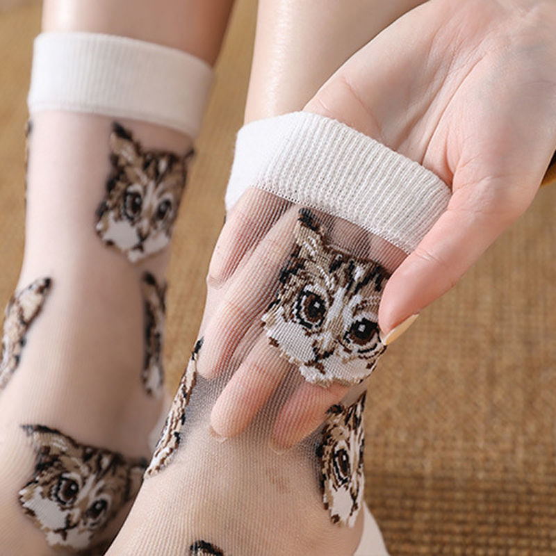 Cat Design Sheer Mesh Socks