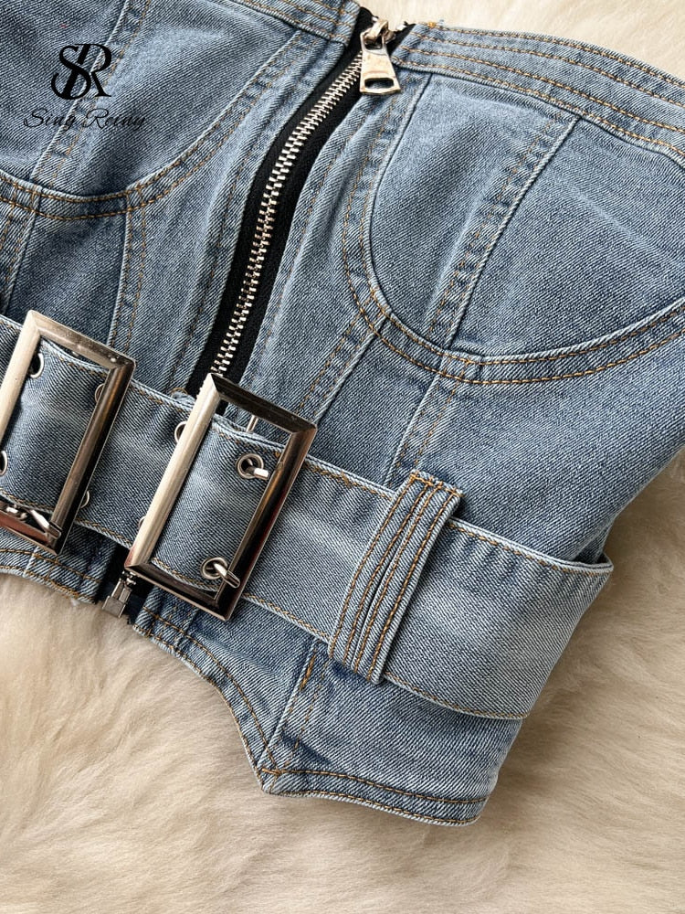 Denim Tube Top with Mini Skirt