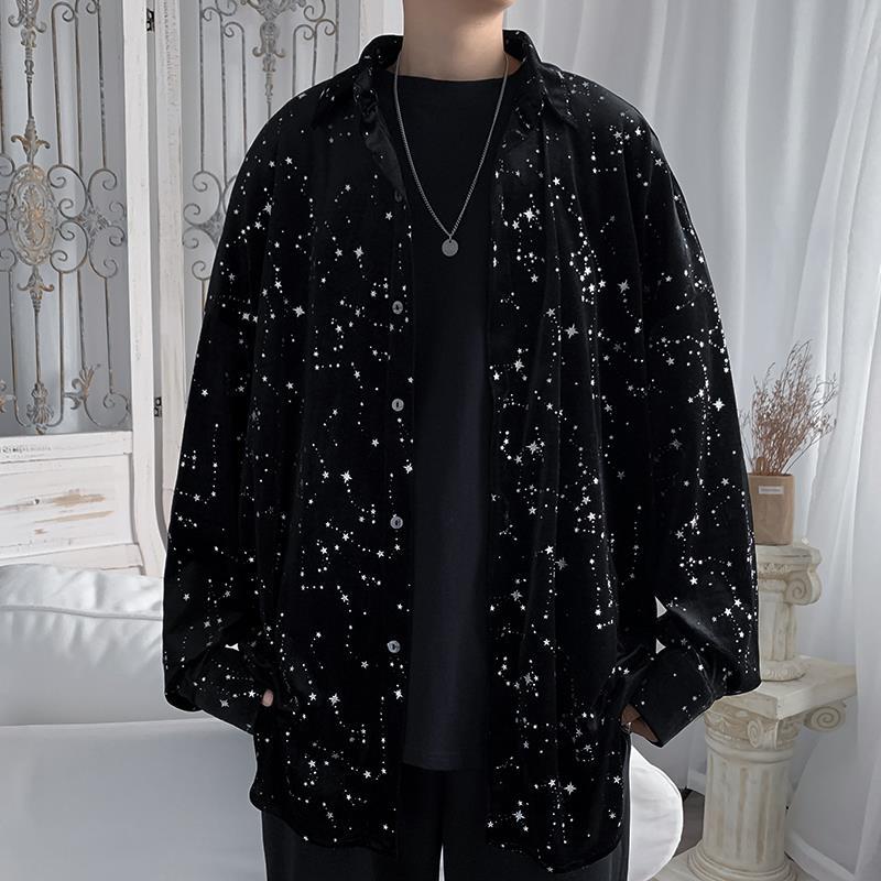 Starry Sky Long Sleeve Black Shirts