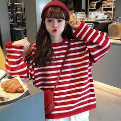 Oversize Red Striped Knitted Sweater
