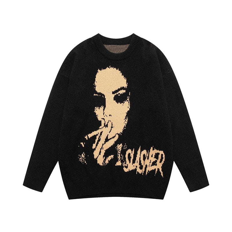 Smoking Slasher Graphic Knitted Sweater
