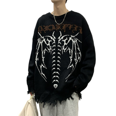 Gothic Bat Skeleton Knitted Sweater