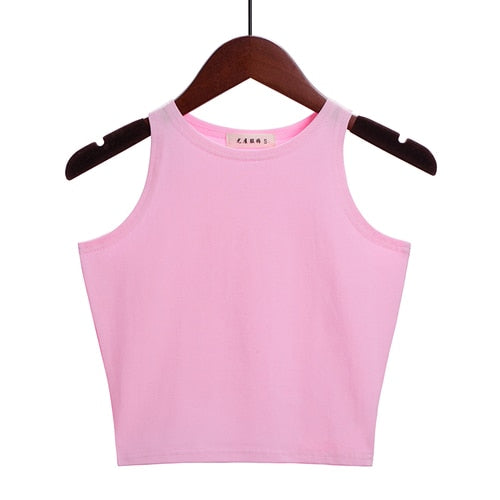 Solid Color Cotton Sleeveless Crop Top