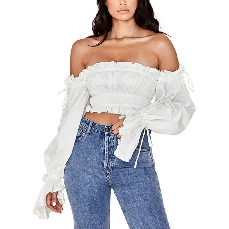 Y2K Shoulder Off Long Sleeve Crop Top