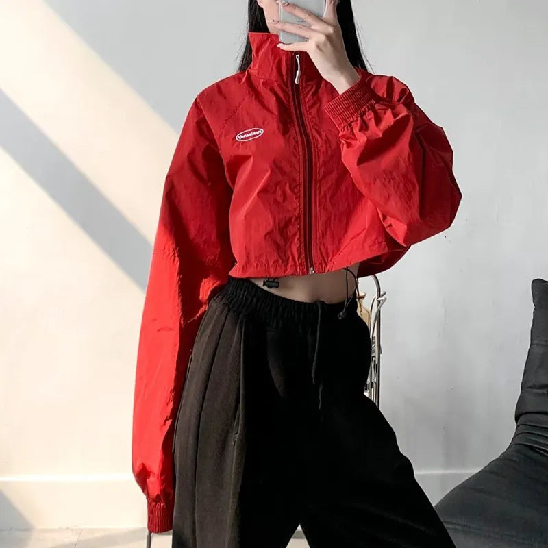 Cropped Windbreaker Long Sleeve Jacket