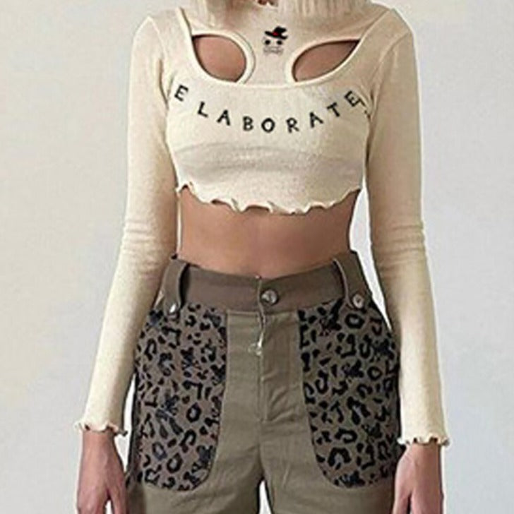 Skull Hollow Out Ruffle Crop Top