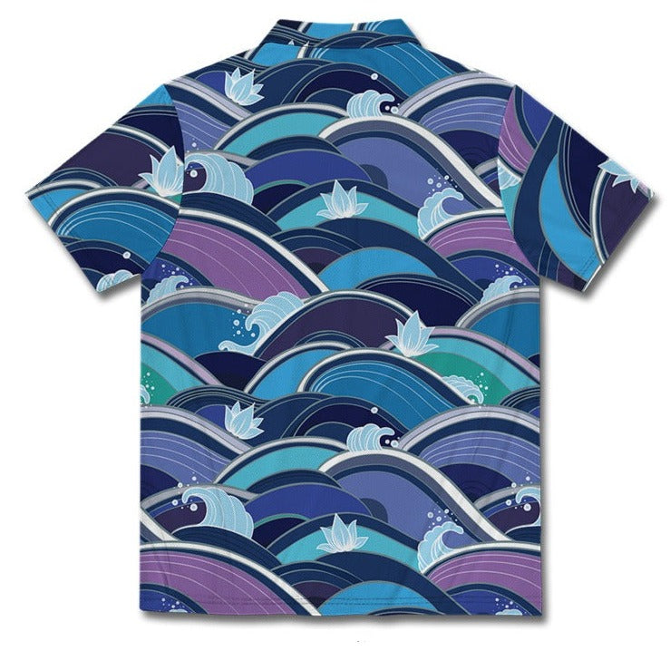 Retro Ocean Wave Printing Casual Shirt