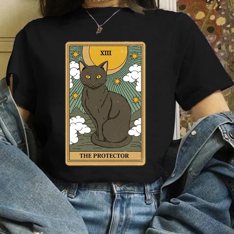 Cat Tarot Card Black T-Shirt