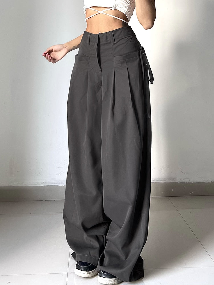 Plain Wide Leg High Waist Baggy Pants