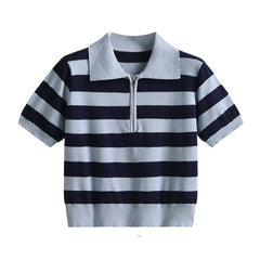 Zipper Striped Polo T-Shirt