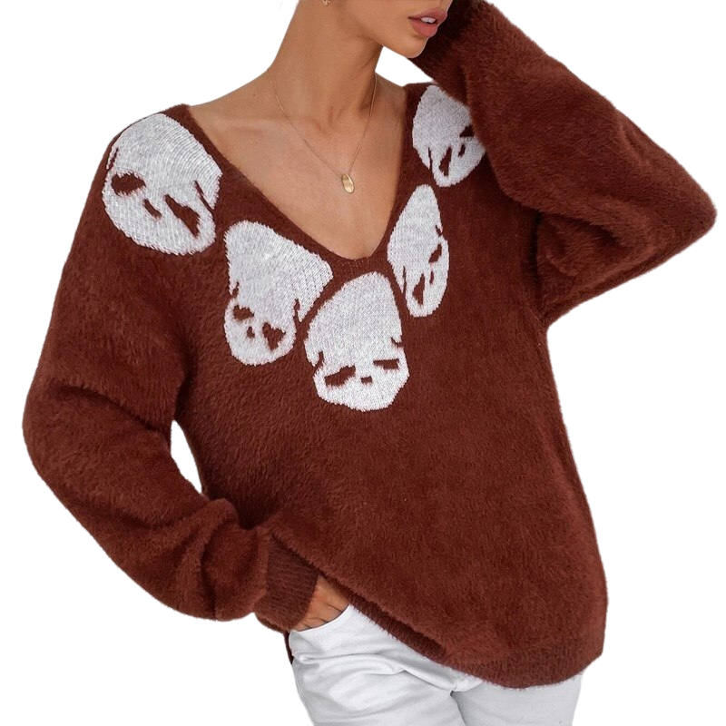 Skull Print Long Sleeve Sweater