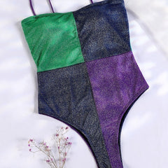 Contrast Color Patchwork High Waist Swimsuit