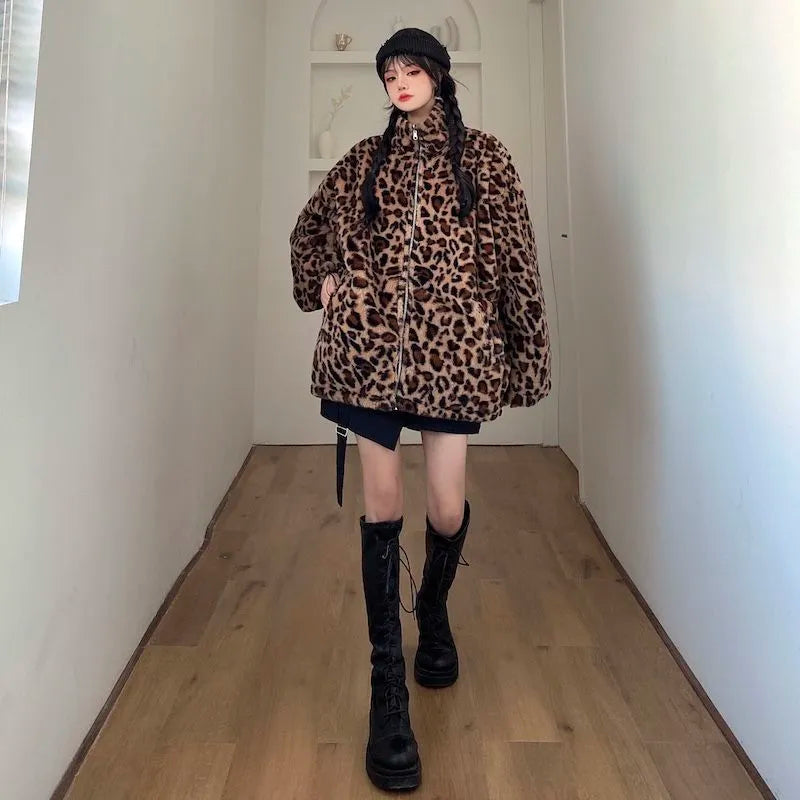 Leopard Print Two-Sided Plush Jacket