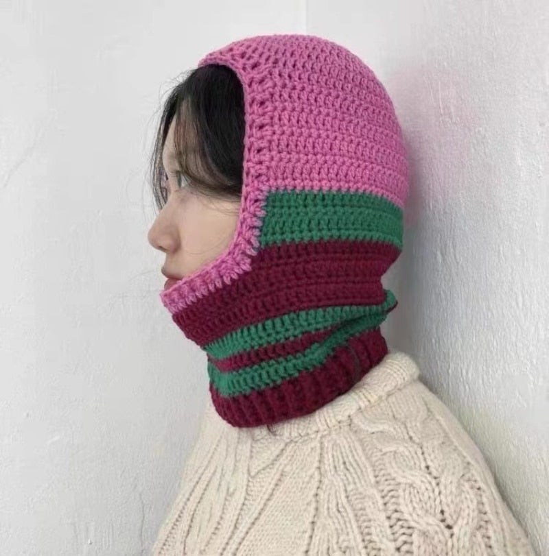 Striped Color Beanie Hat Knitted Balaclava