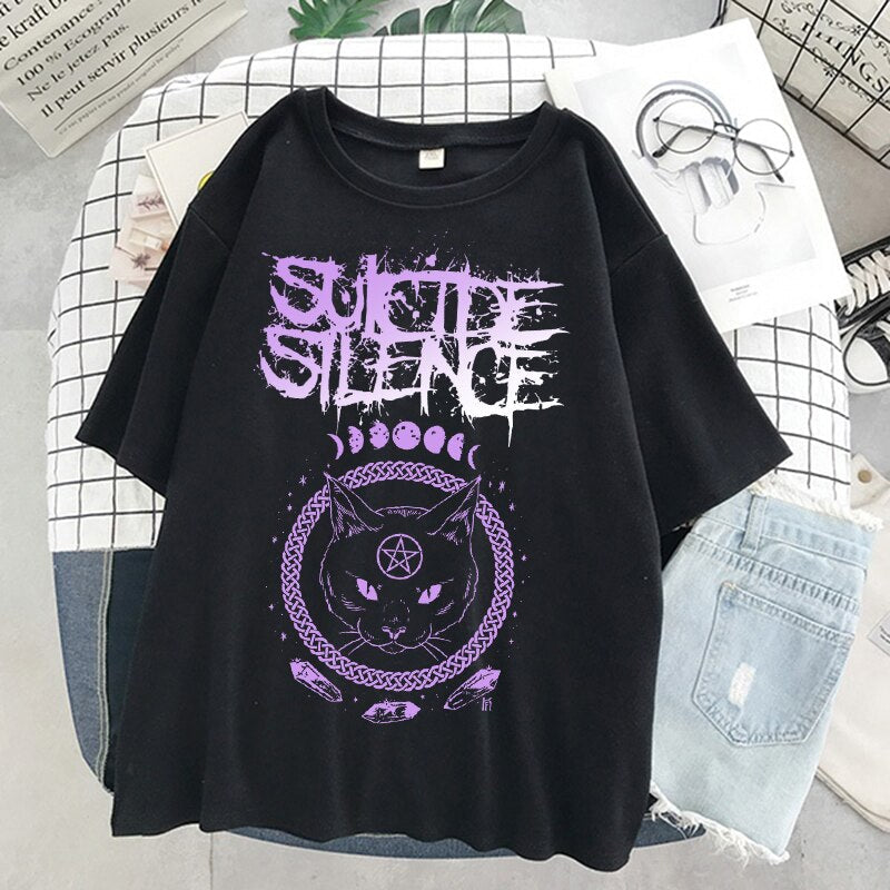 Moon Phases Crystal Magic Black Cat Suicide Silence T-shirt