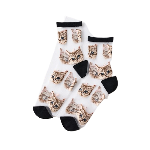 Cat Design Sheer Mesh Socks