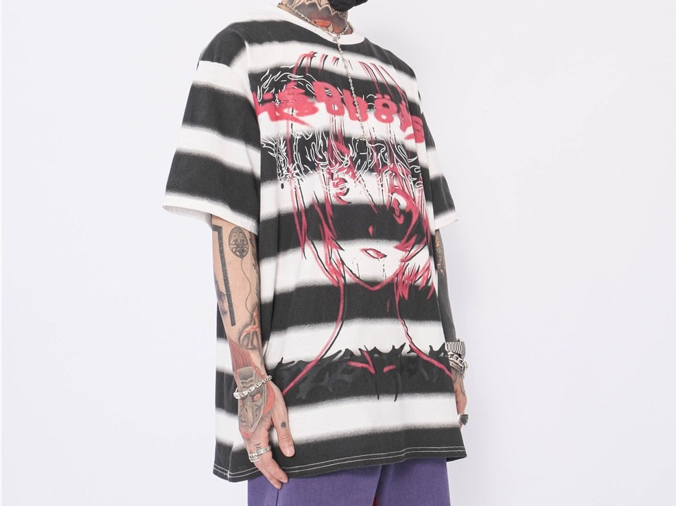 Anime Cartoon Striped T-Shirt