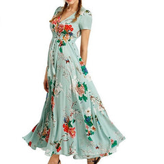 Bohemian Flower Print V-Neck Dress