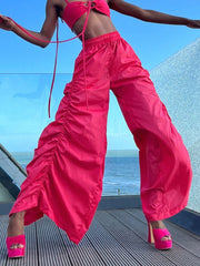 Pink Capris Lace-Up Ribbon Pants