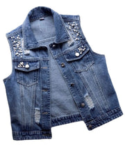 Denim Luxury Ripped Denim Vest