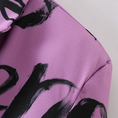 Letter Print Loose Purple Blazer Oversize