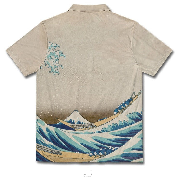 Retro Ocean Wave Printing Casual Shirt