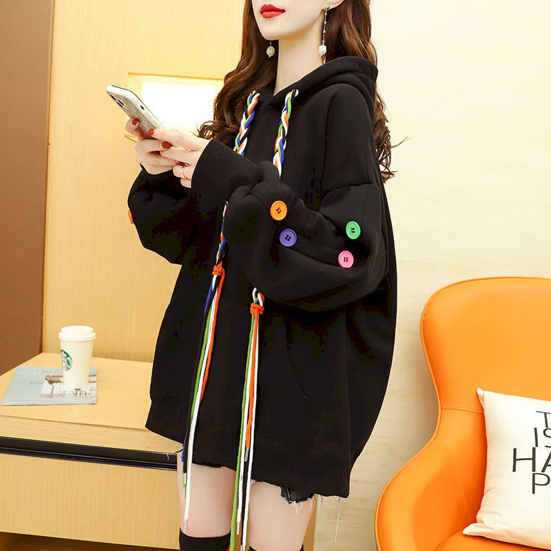 Oversized Embellished With Colorful Buttons Hoodies