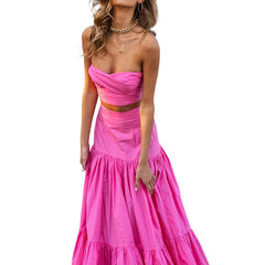 Set Ruched Strapless Top Ruffled Loose Long Skirt