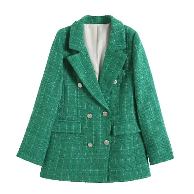 Double Breasted Houndstooth Long Sleeve Blazer