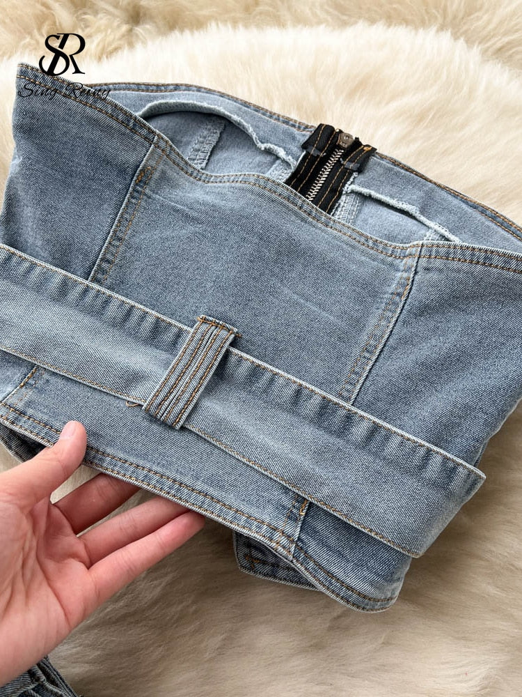 Denim Tube Top with Mini Skirt