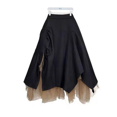 Two-Piece Set Knitted Sweater Lace Straps Midi Length Tulle Skirt