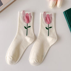 Lovely Tulips Three-Dimensional Flowers Socks