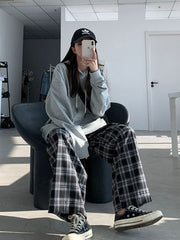 Black Loose Aesthetic Plaid Pants