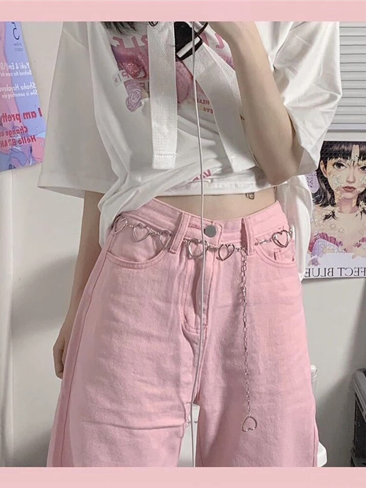 Y2k Baggy Wide Leg  Pink Denim Pants