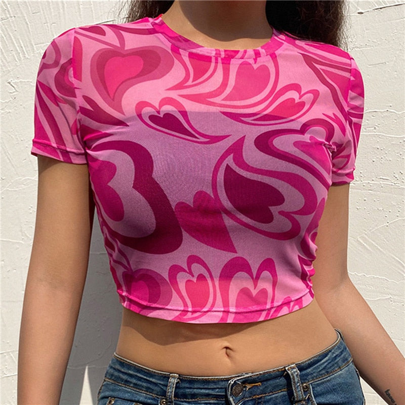 Heart Style Mesh Crop Top