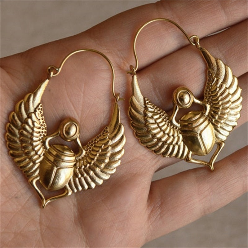 Vintage Egyptian Inspired Designs Large Hoop Earrings