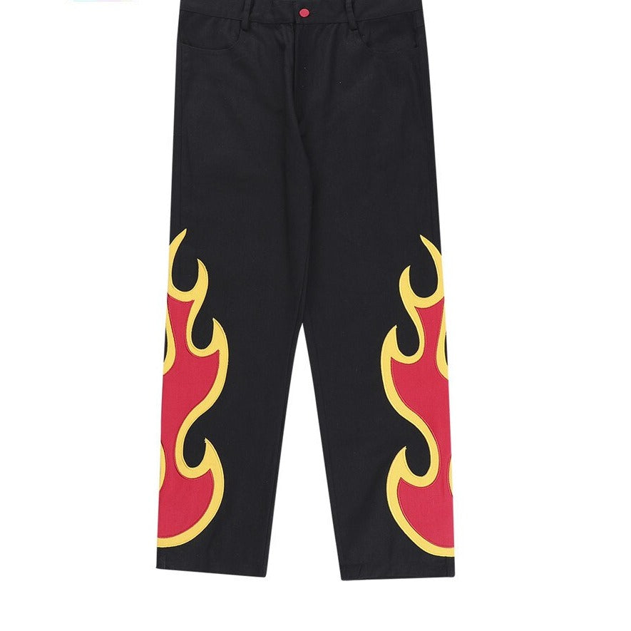 Embroidery Flame Baggy Jeans