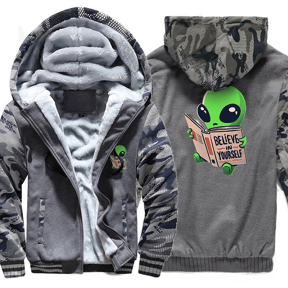 Alien reading a book Warm Two-tone Hoodies