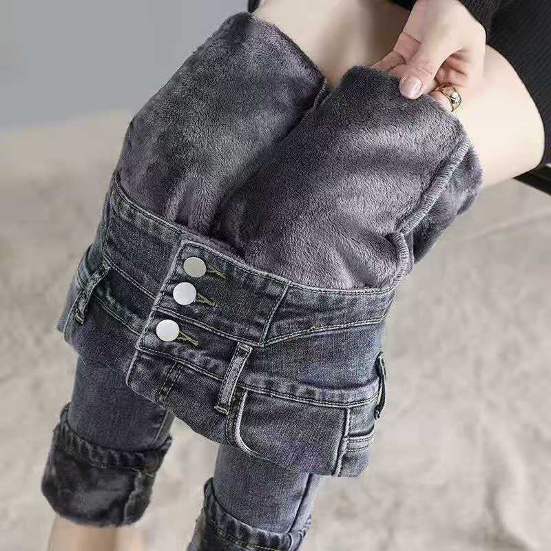 Denim Thick Skinny High Waist Pencil Winter Pants