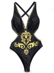 Golden Chain Cross Strap Swimsuit