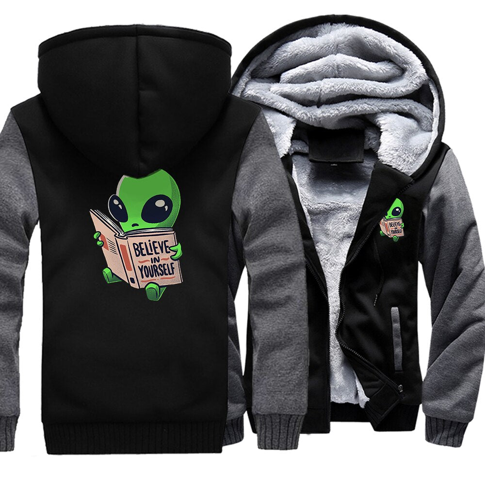 Alien reading a book Warm Two-tone Hoodies