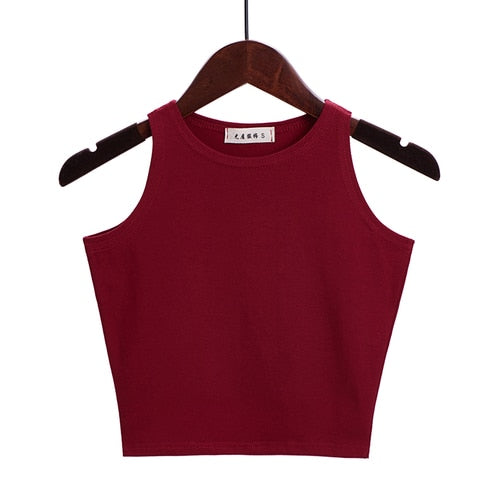 Solid Color Cotton Sleeveless Crop Top